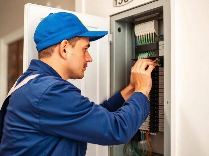 Eletricista profissional trabalhando em painel elétrico